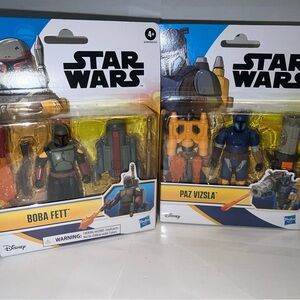 Hasbro Star Wars Boba Fett & Paz Vizsla Figures - Green, Blue, Gray